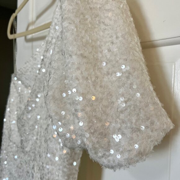 Sachin & Babi Sequin Dova Puffed One-Shoulder Bow Wrap Mini Dress size 8 - Picture 7 of 15